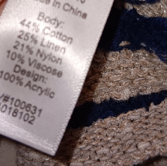 Womens L Coldwater Creek crochet cream navy blue open cardigan sweater boho com - Picture 7 of 8